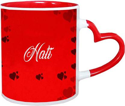 Muggies Magic Hati Love Red heart handle Ceramic Coffee Mug