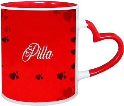 Muggies Magic Pilla Love Red heart handle Ceramic Coffee Mug