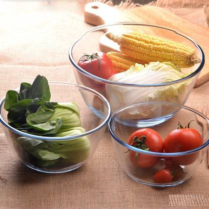 TREO Borosilicate Glass Mixing Bowl Microwave safe Mixing Bowl Combo of 3
