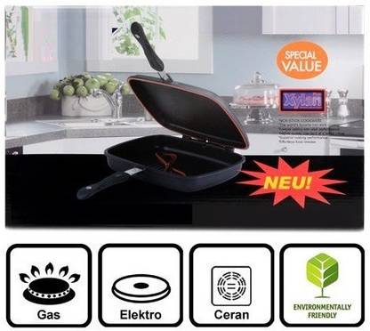 Wonder World ® 32cm Double sided Die cast Grill Pan 36 cm diameter with Lid 1 L capacity