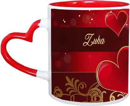 Muggies Magic Zuha Love name Red heart handle Ceramic Coffee Mug