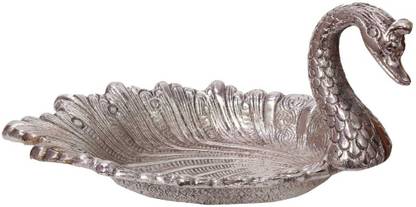 Ambika Ecommerce Aluminium Decorative Platter Carving worked Duck Bowl Decorative Showpiece  -  11 cm