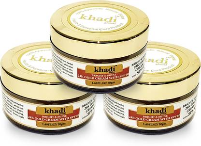 khadi global Sunscreen - SPF 50 PA++ Bright & Shine 24K Gold Cream with SPF 50 Pack of 3 (Total 150ml)