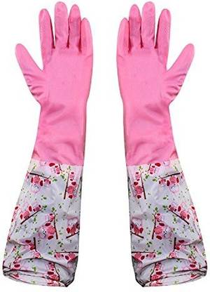 HOKiPO Reusable PVC Latex Kitchen Gloves, Long Elbow Length - For Summer, 1 Pair Wet and Dry Glove