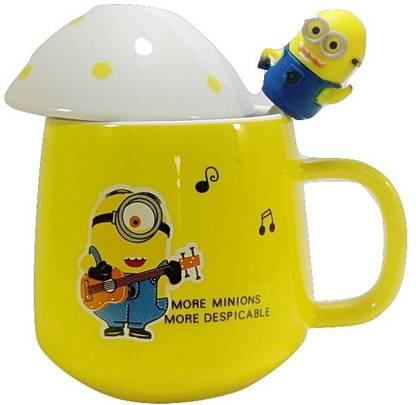 ARTISTIC INDIA Minion With Lid & Spoon-- Ceramic Coffee Mug