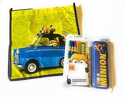 Illumination Entertainment Minion Mania Recyclable Tote Bundle Exclusive [Minions Ride (Despicable Me) Bag, 2 Coloring Books, Stationary Set Case]