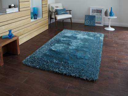Global Home Tex Light Blue Cotton Polyester Blend Area Rug