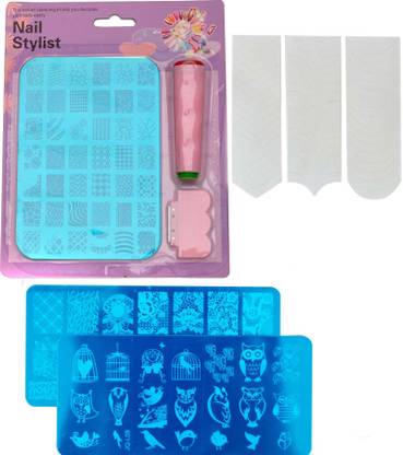 FOK Stamping Nail Art Kit Combo With 2pc Stamping Image Plate And A Tip Guide Sticker