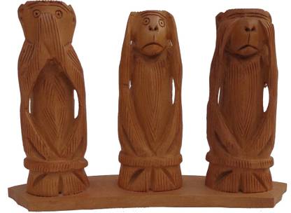 LAVANSHI 4" kadamba wood Three monkeys Idol Decorative Showpiece  -  9 cm