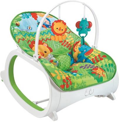 Fiddle Diddle Baby Bouncer Cum Rocker with Vibration Function, Height Adjustment, Calming Music and 2 Toys (Lion Green) Rocker and Bouncer