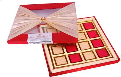 Jainco Star Chocolates Bow Box 4 Type of Chocolate Gift Pack Red and Golden Caramels