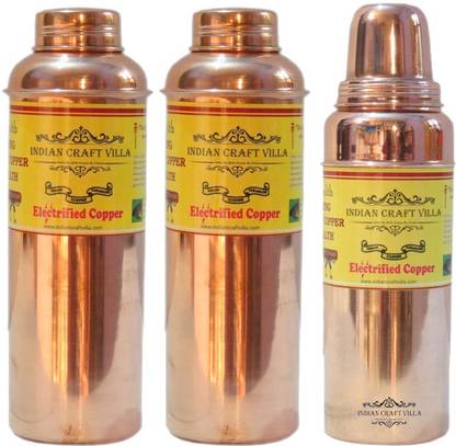 nirvana group of industries Handmade Pure Copper Set Of 3 Water Bottle 2400 ml Bottle