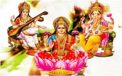 God Poster Laxmi Ji Ganesh Ji Saraswati Ji Poster Paper Print