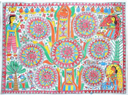 Craftuno Traditional Madhubani Painting Depicting "Kohber" Natural Colors 22 inch x 30 inch Painting