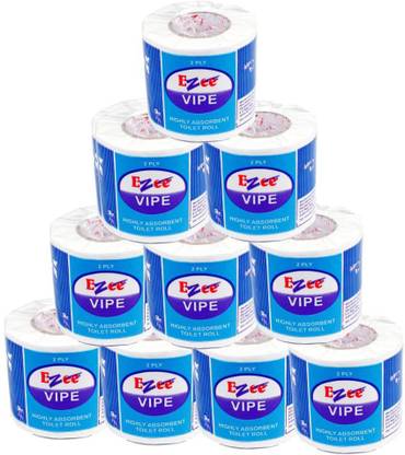 EZEE Vipe Highly Absorbent Toilet Roll 2 Ply (42 Mtr, 1650 x 10 Cms) (Pack of 10) Toilet Paper Roll
