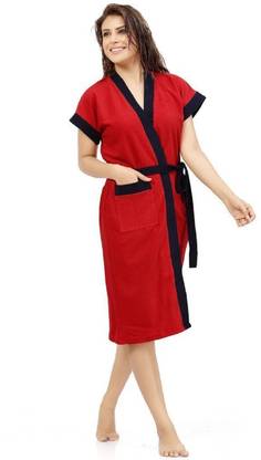 ELEVANTO Red Free Size Bath Robe