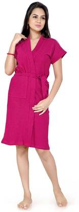 ELEVANTO Pink 1 Free Size Bath Robe