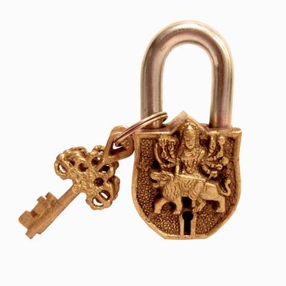 Aesthetic Decors Lock W/Key Durga Design Decorative Showpiece  -  9 cm