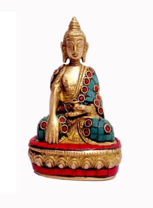 Aesthetic Decors Buddha Sitting Sakmuni With Stone Work Decorative Showpiece - 9.5 cm