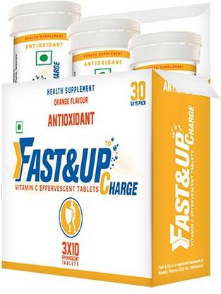 FAST&UP Vitamin C Effervescent Tablets - Orange Flavour, Pack of 3 Tubes Energy Drink