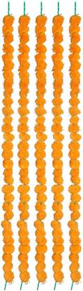 SPHINX ARTIFICIAL MARIGOLD FLUFFY FLOWERS GARLANDS FOR DECORATION - PACK OF 5 (Light Orange) Orange Marigold Artificial Flower