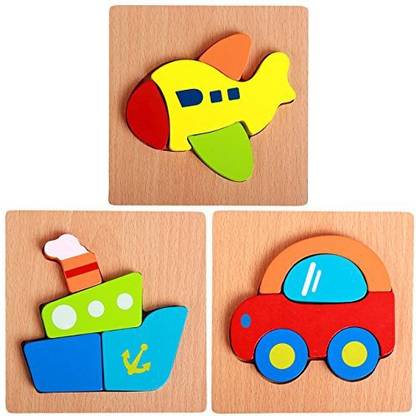 Fengirl Wooden Vehicle Shape Jigsaw Puzzle Preschool Educational Board Block Toys For 3-6 Years Toddlers Kids