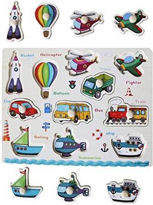 Meshion Home Learning Preschool Early Educational Develoment Colorful Transport Tools Wooden Peg Puzzle