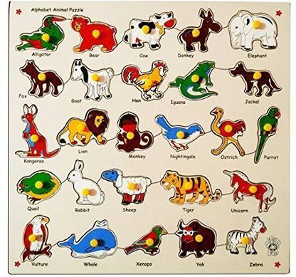 SKILLOFUN Alphabet Animal Puzzle Tray With Picture And Knobs