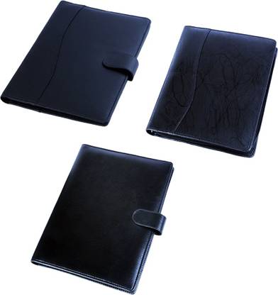 COI leatherite designer black file folder and resume folder for documents and certificate for office executive folder and interview document file and folders for students ( set of 3 )