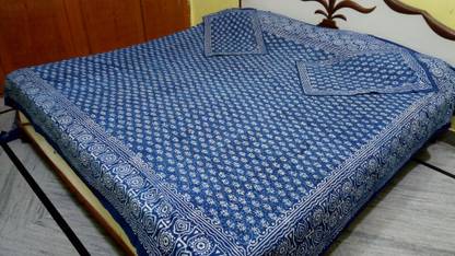 Kala Nidhi Creation Hand Block Print Cotton Bedsheet with Matching Pillow Set