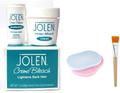 JOLEN (Imported) Creme Bleach (Creme-28Gm + Accelerator-7Gm) 35Gm with Bleach Brush and Facial Sponge