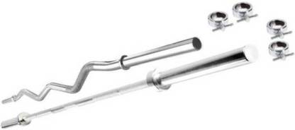 HOME 2 GYM COMBO OF 3 FEET CURL BAR & 3 FEET STRAIGHT BAR WITH 4 LOCKS Weight Lifting Bar