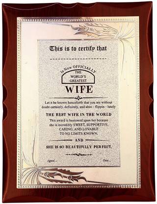 Atpata Funky World's Best WIFE Premium Certificate Award Trophy