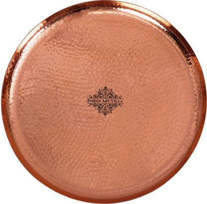 IndianArtVilla Copper Hammered Round Serving Tray