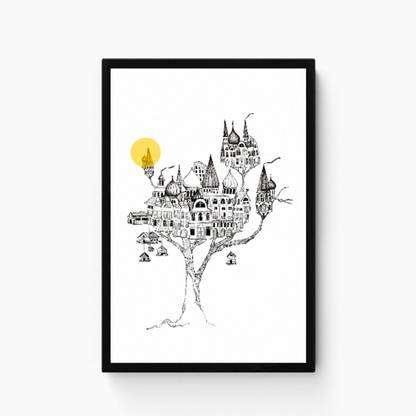 A palace on tree scatch Paper Print