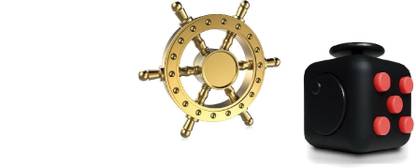 Mayatra's mayatra's Combo of -2 - Good Quality Stress Relief Cube & Spacerail De tachable Pirate Wheel Brass Metal Fidget Hand Spinner (2 Pieces)
