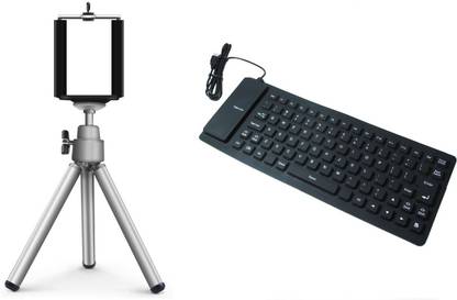 RETRACK Flexiable Usb Keyboard With Adjustable Mini Mobile Phone Stand Clip Bracket Holder Combo Set
