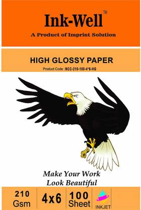 Ink Well Photo Glossy Paper 4 x 6 Size Castcoat - 210 GSM, 100 Sheets Unruled A 210 gsm Photo Paper