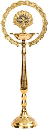 IndianArtVilla Brass Peacock Design Arti Diya Stand Brass Table Diya