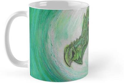 Shopsmeade Green Illustrated Oil Pastel Fantasy Dragon | Game of Thrones #44602 Ceramic Coffee Mug