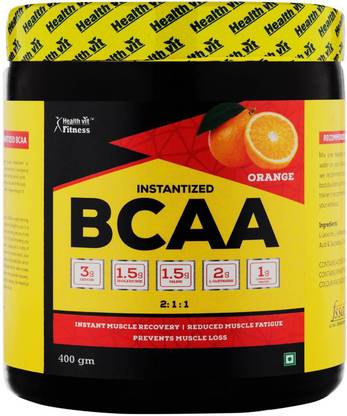 HealthVit Fitness BCAA 6000, 400g Powder Orange Pre/Post Workout Supplement BCAA