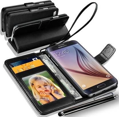 N+India Samsung Galaxy S5 Wallet Case Cover With Touch Stylus Pen Black Accessory Combo