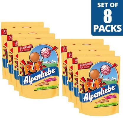 Alpenliebe Pop Lollipop with toy inside, 5 pieces pouch, Set of 8 pouches (40g Each) Assorted Flavor Lollipop