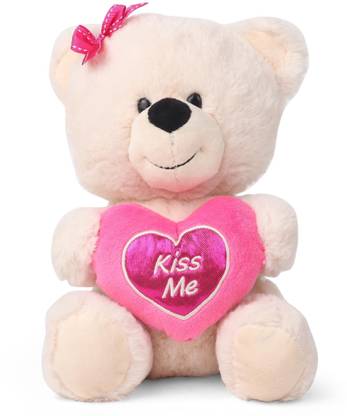 Starwalk Bear Plush Light Pink colour Holding Heart (Kiss ME)  - 24 cm