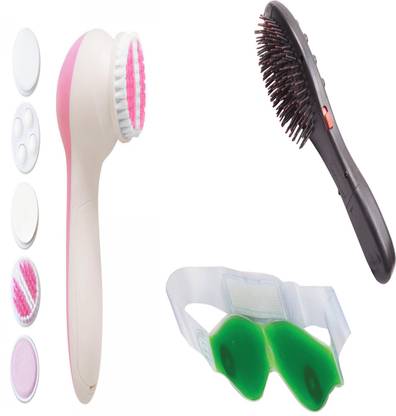WIB 5 IN 1 Compact Face Massager Vibrator Magnetic Hair Brush With Aloe Vera Gel Eye mask