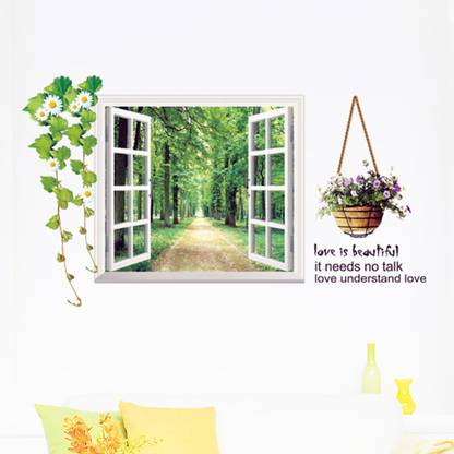 Flipkart SmartBuy 110 cm 3D Window Wall Stickers Design Trees and Hanging Vine for Living Room Self Adhesive Sticker