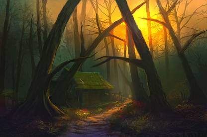 Small Hut in forest Paper Print