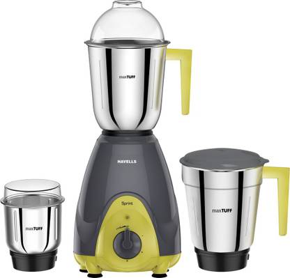 HAVELLS Sprint 600 600 W Mixer Grinder (3 Jars, Grey/Green)