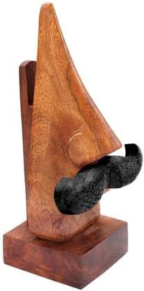 pebble crafts Wooden Nose Shaped Spectacle Specs Eyeglass Holder Stand with black Moustache Decorative Showpiece  -  13 cm