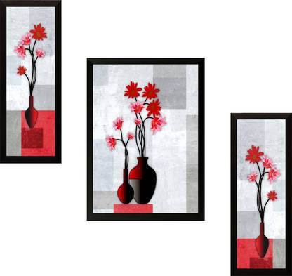 BKD Set of 3 Flowers Digital Reprint Canvas 13.5 inch x 22 inch Painting